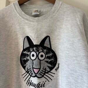 Vintage B. Kliban Crazy Shirts Hawaii Cat Crewneck Sweatshirt Grey Large